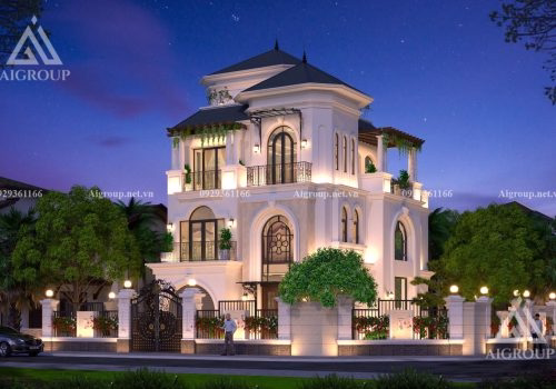 Độc đáo với mẫu thiết kế kiến trúc biệt thự 3 tầng tân cổ điển nhẹ- KTB2304