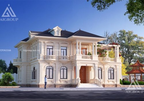 Tham khảo mẫu kiến trúc biệt thự tân cổ điển 2 tầng đẹp lung linh- KTH2319