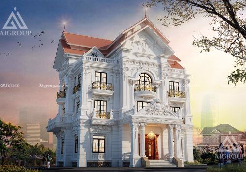 Mẫu kiến trúc biệt thự 4 tầng thiết kế phong cách tân cổ điển- KTH2314