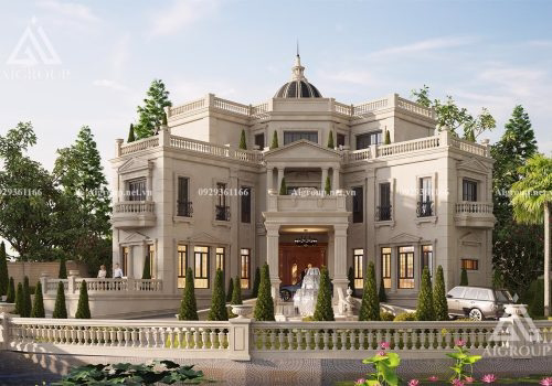 Mẫu biệt thự 2 tầng 1 tum kiểu lâu đài độc đáo- KTH2321